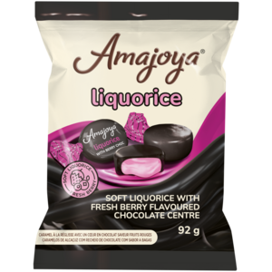Amajoya Soft Liquorice with Fresh Berry Flavoured Chocolate Centre 92g
