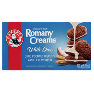 Bakers Romany Creams Vanilla Flavoured White Chocolate Biscuits 200g