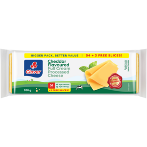 Clover Cheddar Flavoured Sliced Full Cream Processed Cheese 57 Pack