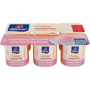 Clover Nolac Strawberry Flavoured Lactose Free Low Fat Dairy Snack 6 x 100g