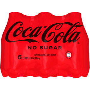 Coca-Cola No Sugar Soft Drink Bottles 6 x 300ml