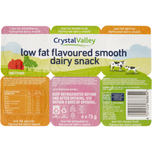 Crystal Valley Assorted Smooth Low Fat Flavoured Dairy Snack 6 x 75g