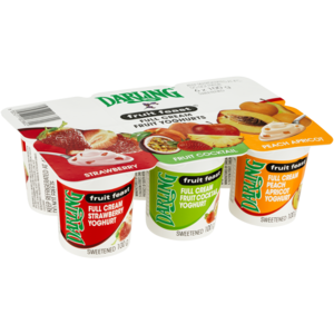 Darling Fruit Feast Strawberry, Fruit Cocktail & Peach Apricot Full Cream Fruit Yoghurt 6 x 100g