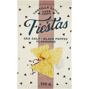 Fiestas Sea Salt + Black Pepper Flavoured Tortilla Style Corn Chips 150g