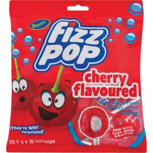Fizz Pop Cherry Flavoured Lollipops 10 Pack