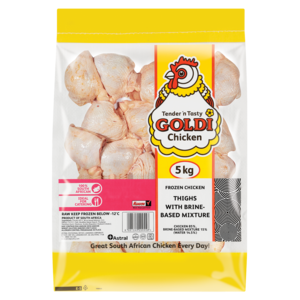 Goldi Chicken Frozen With Brine Mixture Chicken Thighs 5kg
