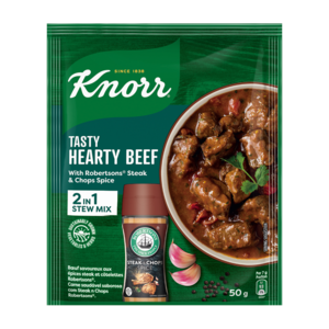 Knorr Tasty Hearty Beef 2-in-1 Stew Mix with Robertsons Steak and Chops Spice 50g