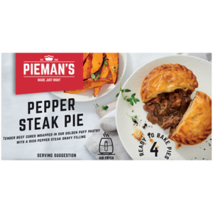PIEMAN'S Frozen Pepper Steak Pie 4 Pack