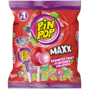 Pin Pop Maxx Assorted Flavoured Lollipops 8 pack