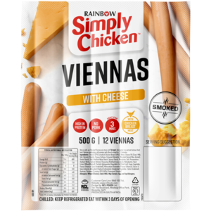 RAINBOW Simply Chicken Cheese Smoked Viennas 500g
