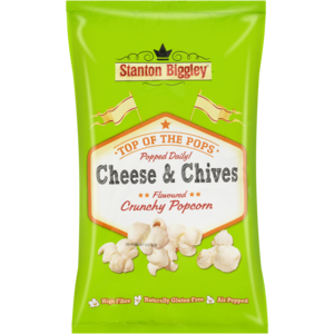 Stanton Biggley Cheese & Chives Flavoured Crunchy Popcorn 90g