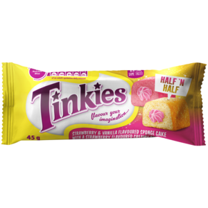 Tinkies Half & Half Strawberry & Vanilla Flavoured Sponge Cake 45g