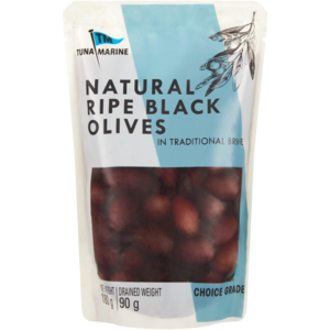 Tuna Marine Natural Ripe Black Olives in Traditional Brine 180g