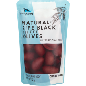 Tuna Marine Natural Ripe Black Pitted Olives 180g