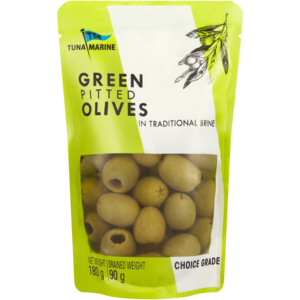 Tuna Marine Green Pitted Olives in Traditional Brine 180g