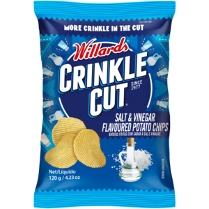 Willards Crinkle Cut Salt & Vinegar Flavoured Potato Chips 120g